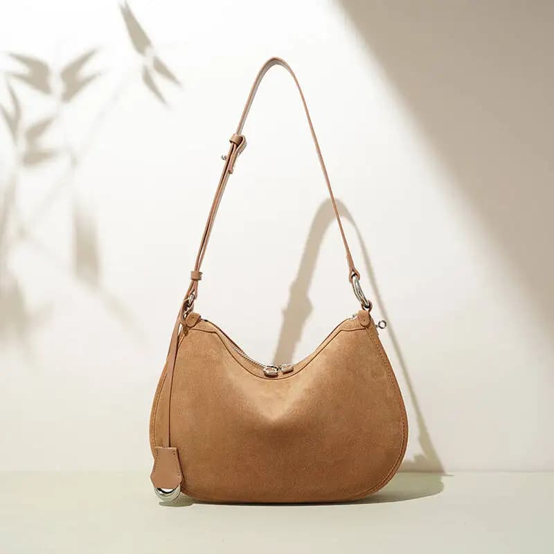 Suede Crescent Women's Crossbody Vintage High-End Light Luxury Genuine backpack Leather Simple Capacity Underarm Shoulder Bag