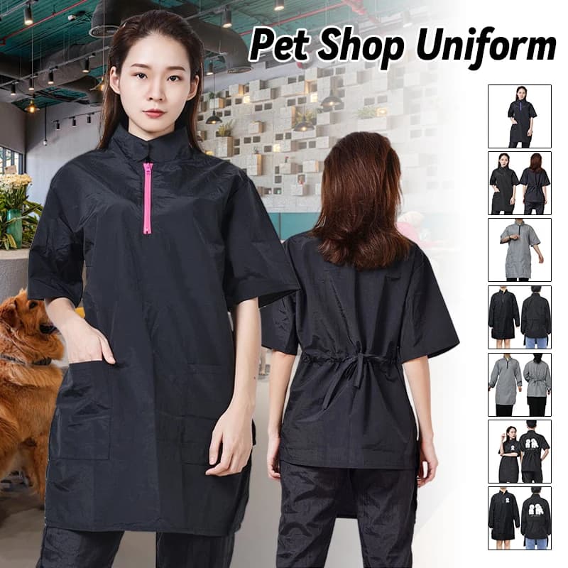 Abbigliamento per toelettatura per animali domestici Abiti da lavoro impermeabili per negozi di animali Top a maniche corte Uniforme per toelettatura per animali antiscivolo e antistatica