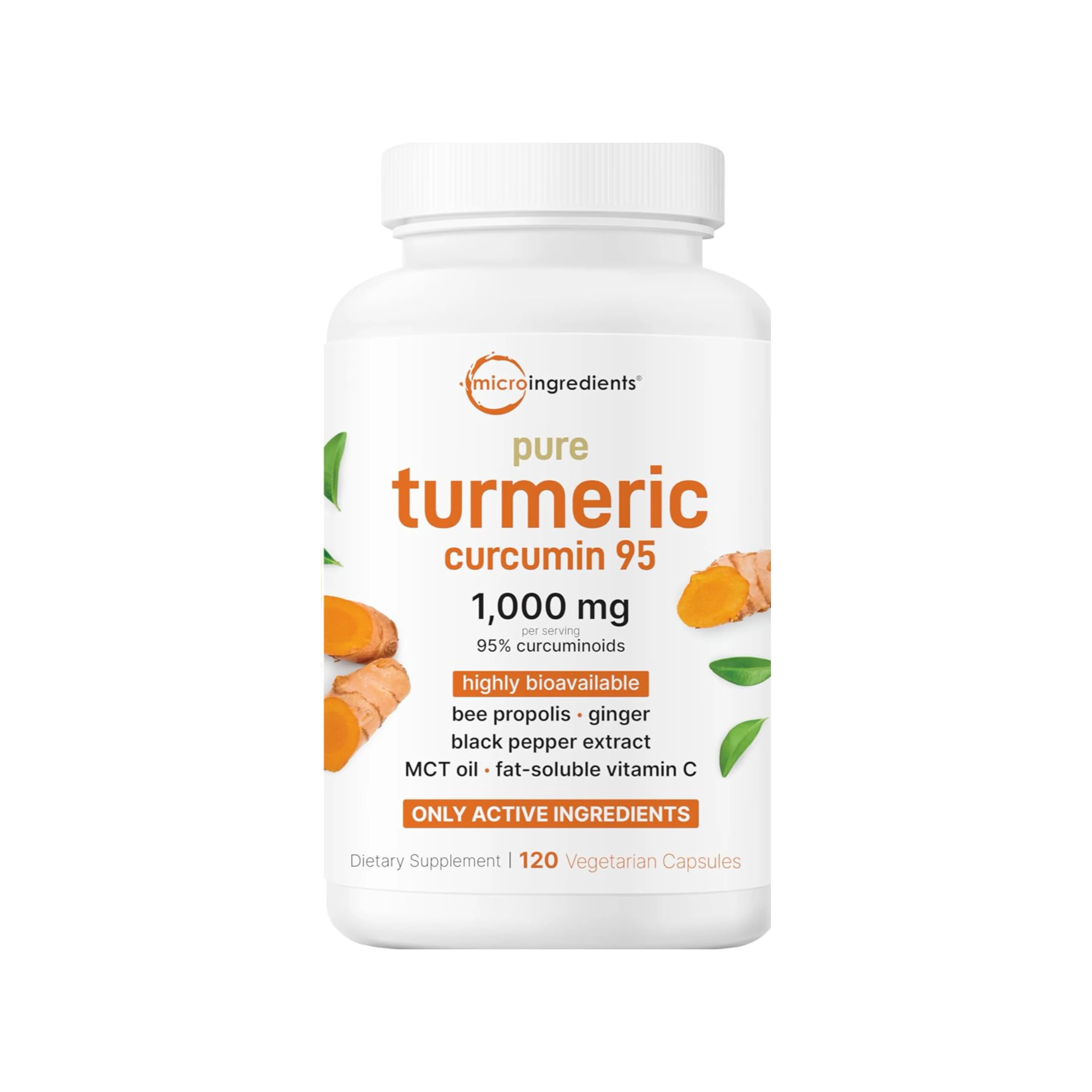 Pure turmeric supplement and turmeric 1.000 mg | 95% curcuminid | 120 plant capsules with bees, ginger, MCT oil, solub fat