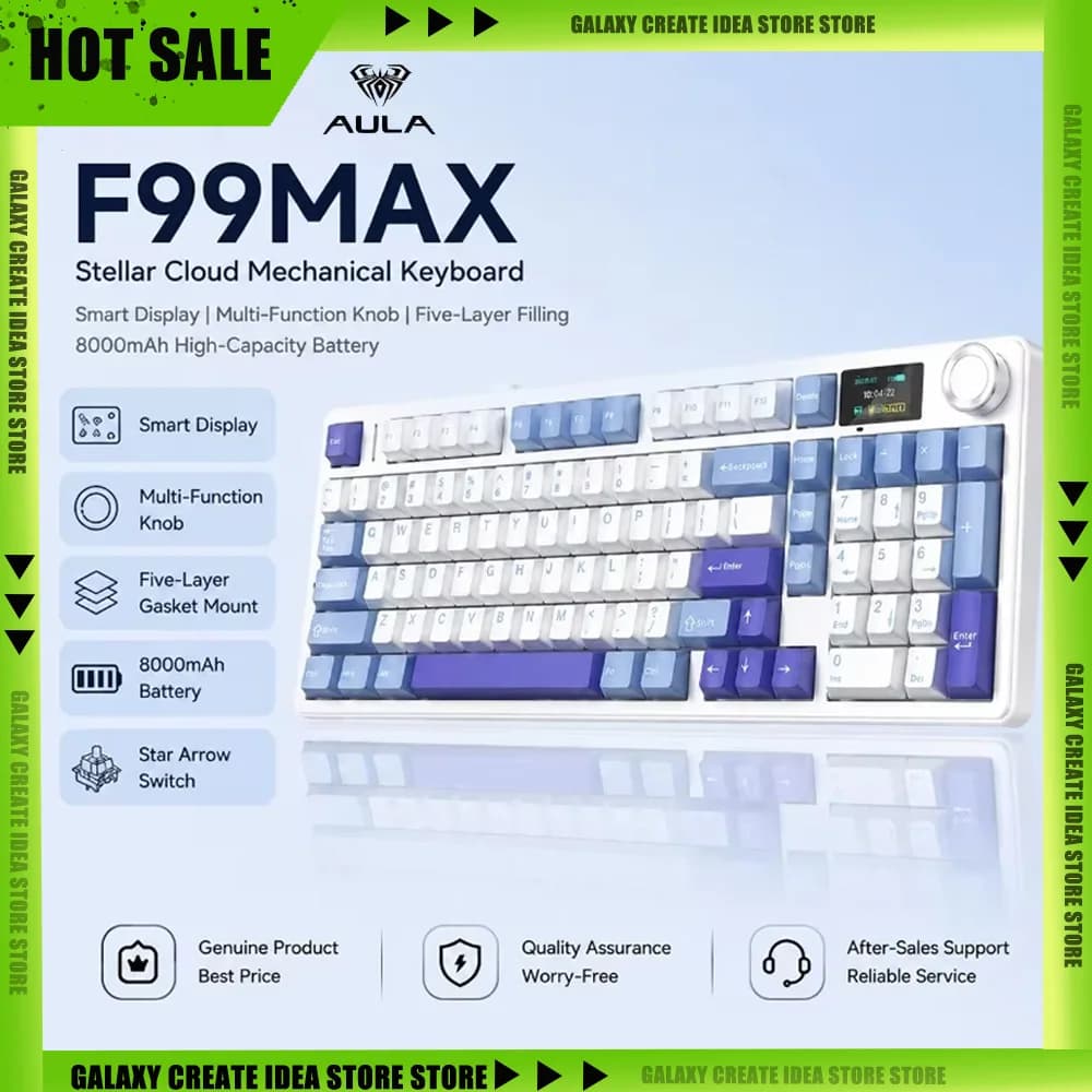 AULA F99MAX Wireless Mechanical Keyboard RGB Hot-Swappable 8000mAh Battery for Gaming Desktop PC Laptop with Smart Display Knob