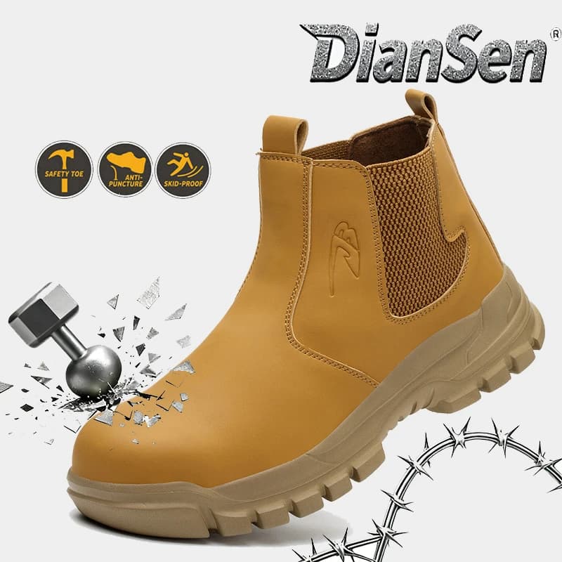 Stivali da lavoro antinfortunistici DianSen: stivali da lavoro con punta in acciaio Scarpe antinfortunistiche antiforatura e antiscivolo Protezione definitiva per lavori rigidi