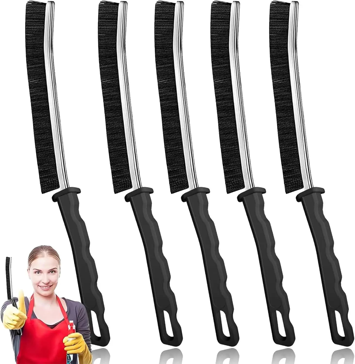 Set of 5 brushes for cleaning bathroom and kitchen cracks – Precision tools for tight spaces, window slots and hard corners to reach