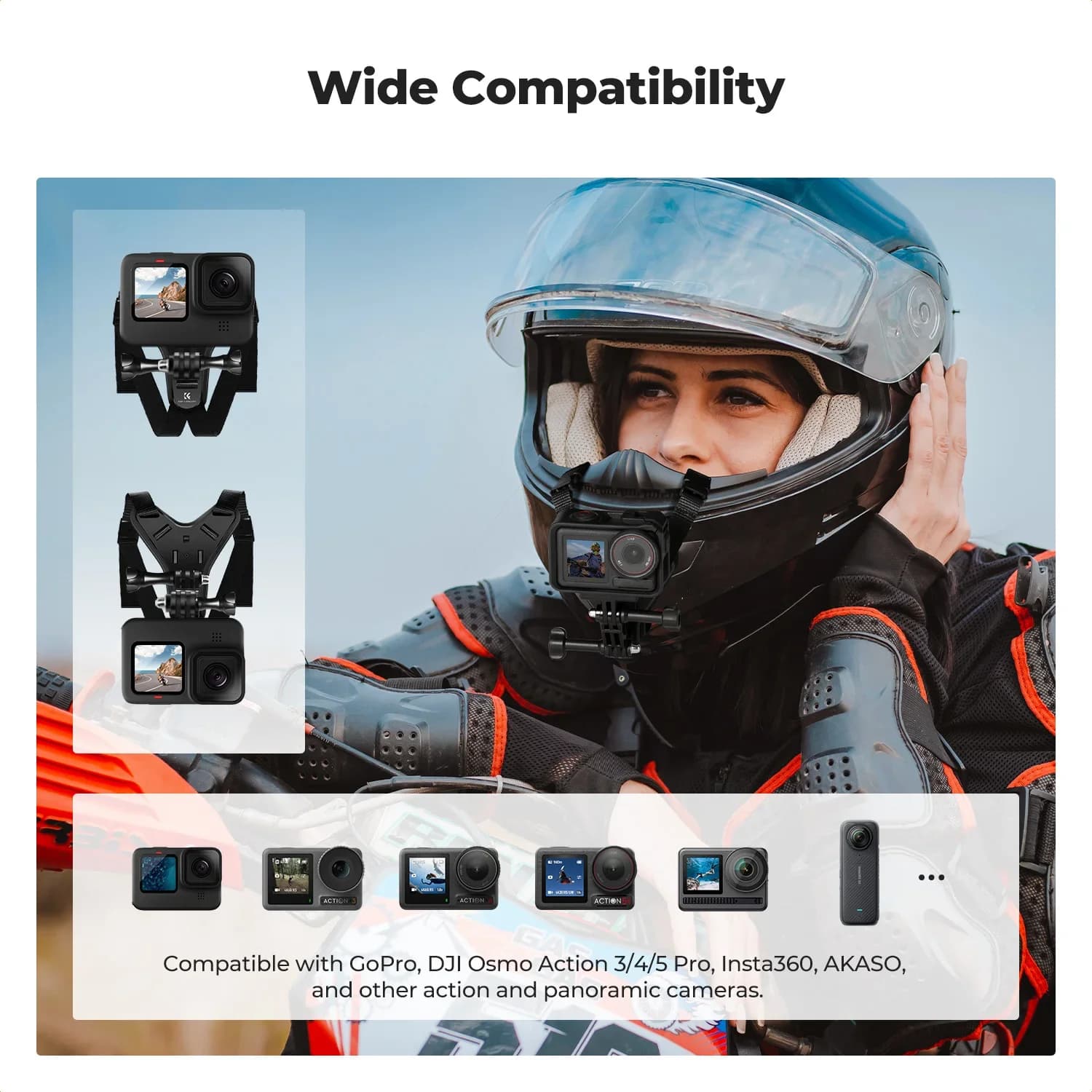 K&F CONCEPT Supporto migliorato con cinghia per mentoniera del casco per action cam GoPro Hero DJI Osmo Action Insta360 per moto e fuoristrada