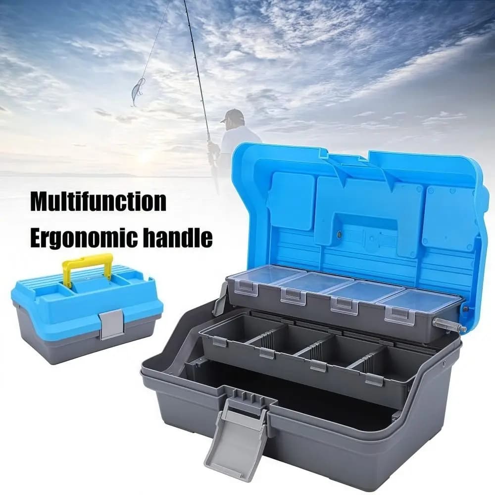3 Layers Fishing Tackle Box Folding Portable Fishing Accessories Box with Handle Multi-purpose Hardware Storage Box