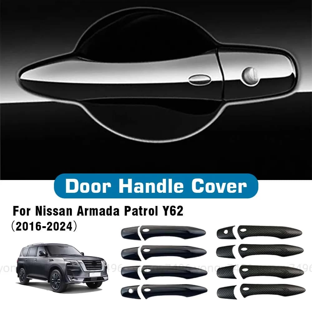 Smart Fori Maniglia Della Porta Della Copertura Per Nissan Armada Patrol Y62 2016-2024 In Fibra di Carbonio Nero Lucido Decorativo Refit Aggiornamento Styling