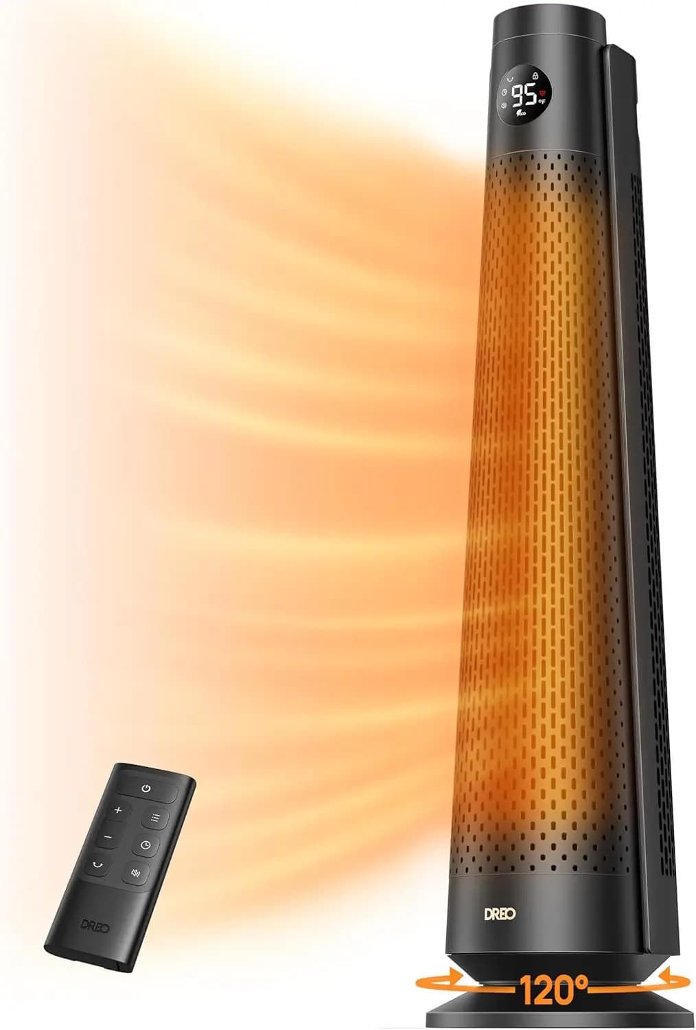 Stufa elettrica per ambienti di grandi dimensioni con telecomando, 120 ° Oscillazione, termostato regolabile, 5 livelli di calore e 3 ventole, funzionamento silenzioso