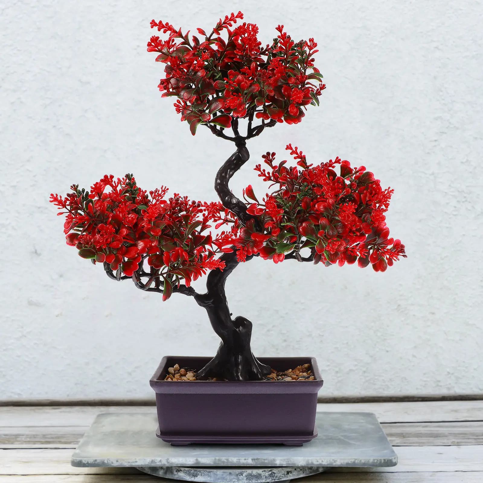 Bonsai Artificiale Realistico in Plastica, Pianta Finta Riutilizzabile in Vaso per Decorazione Interna, Ufficio, Casa e Giardino