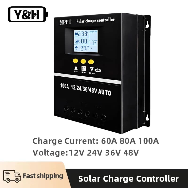 Y&H 60A 80A 100A MPPT Regolatore di carica solare 12V 24V 36V 48V Pannello solare Batteria Regolatore intelligente per piombo-acido/litio