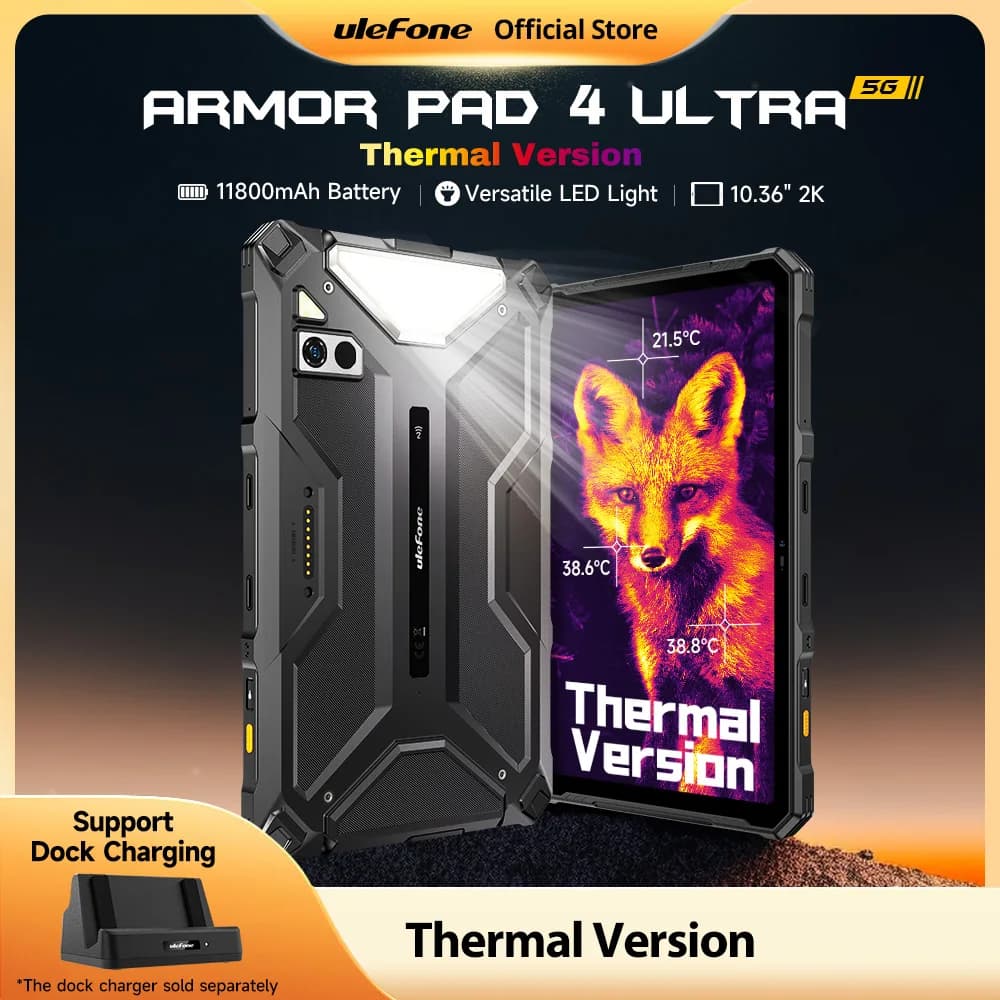 Ulefone Armor Pad 4 Ultra 5G Rugged Tablet Immagini termiche 11800mAh 10.36"2K 16GB + 256GB Android 14 LED Light