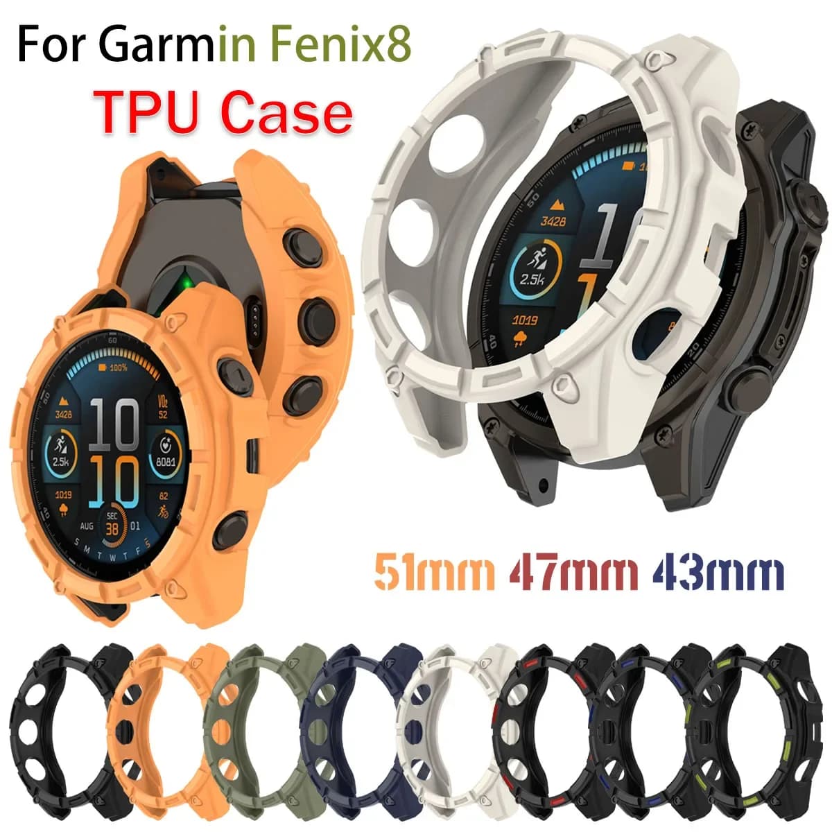 Custodia in TPU per Garmin Fenix8 51/47/43MM Custodia per orologio Bracciale Telaio Lunetta Guscio di ricambio per garmin Fenix 8 Custodia protettiva morbida
