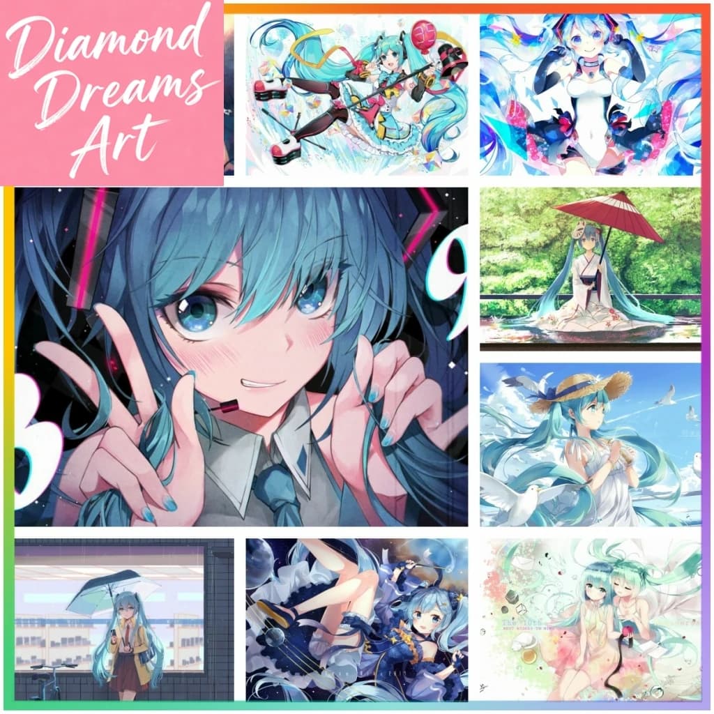 Hatsune Miku Anime Virtual Singer Pittura Diamantata a Mosaico Artificiale Decorazione da Appendere per Bagno Ricamo a Punto Croce Arte 5D Fai da Te