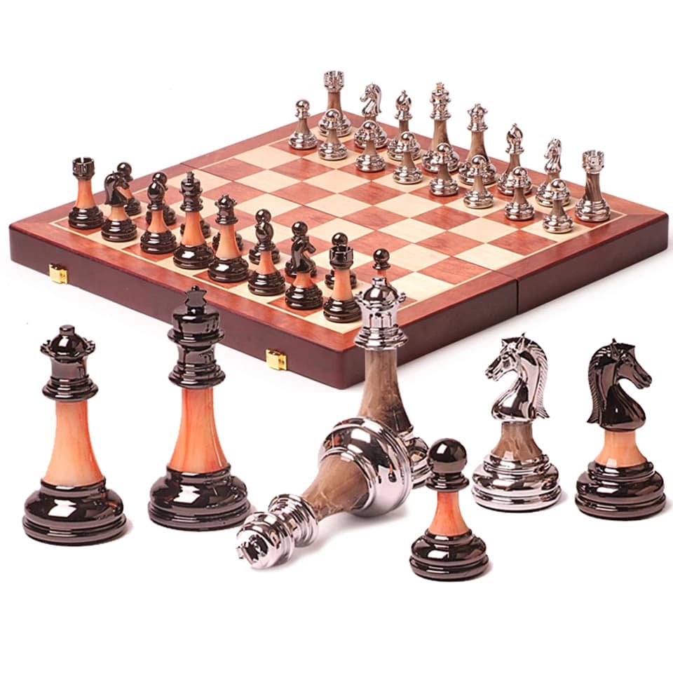 Set di scacchi di lusso grande, gioco di scacchi per famiglie, gioco da tavolo, scacchiera pieghevole in legno, pezzi di scacchi ponderati in ABS