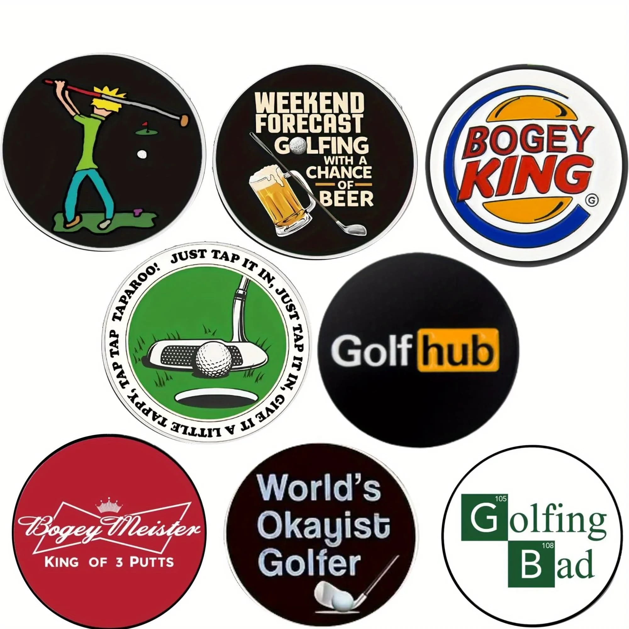 Set di 8 divertenti segnapalline da golf Happy Gilmore, accessori divertenti per golfisti uomini, compleanno, pensionamento, festa del papà