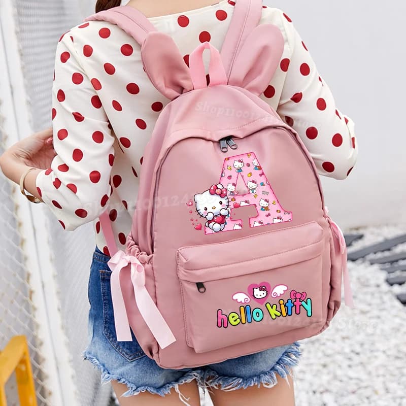 Zaino Scolastico per Bambine con Stampa Anime Sanrio Lettere A-Z, Borsa Porta Penne e Libri, Regalo Kawaii per Donne e Giochi di Gruppo