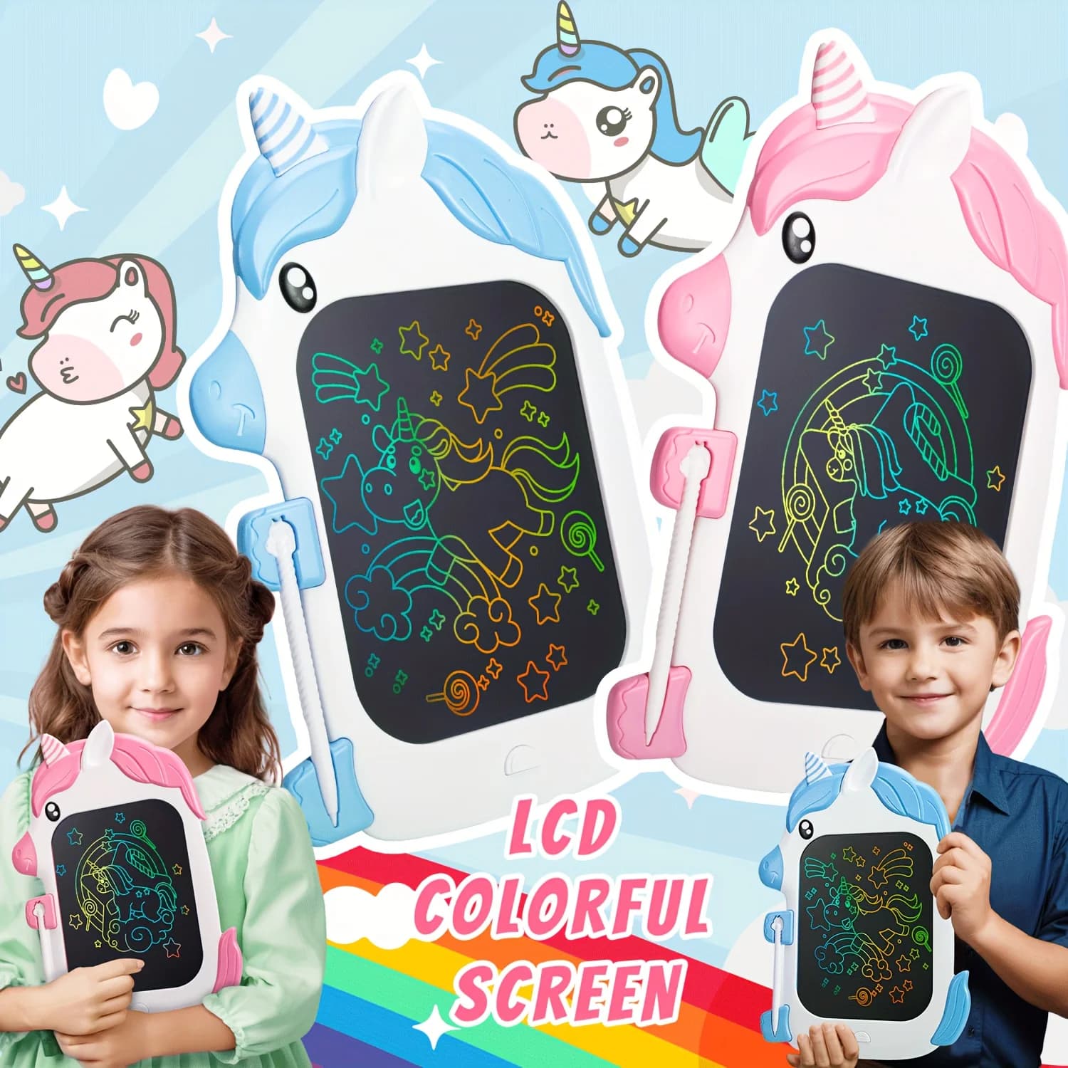 8.5 pollici Unicorno LCD Tavolo da disegno Tavoletta da scrittura Cifra Magia Lavagna Arte Strumento di pittura Giocattoli per bambini Gioco del cervello Regalo di Natale per bambini