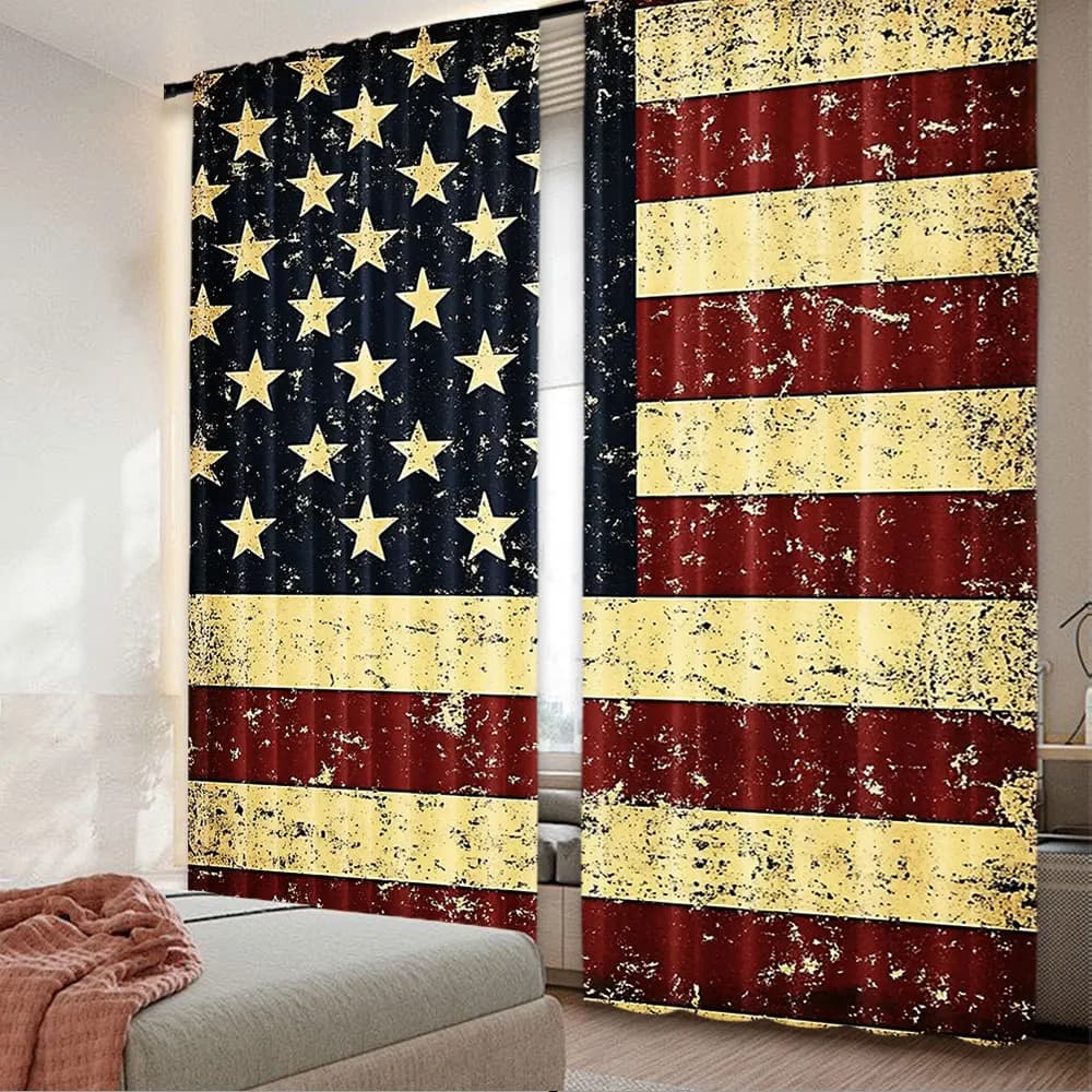 Tenda vintage con bandiera americana americana da 2 pezzi, adatta per soggiorno, camera da letto, cucina e bagno
