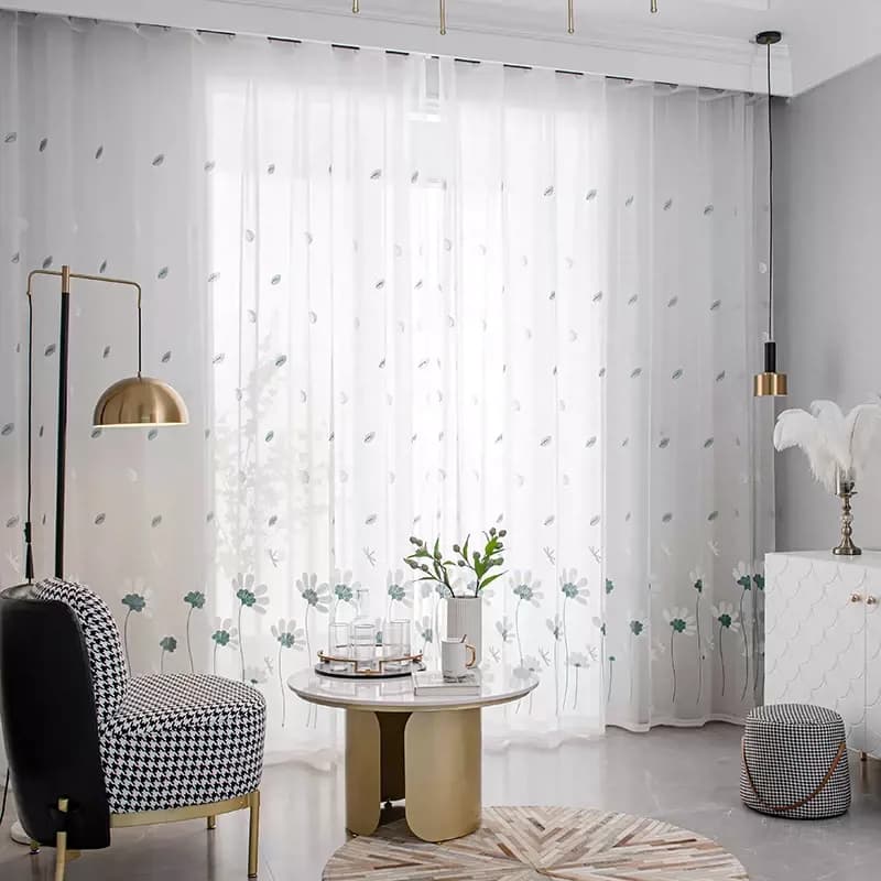 Korean flower small fresh embroidery gauze curtain for bedroom and living room 1PC
