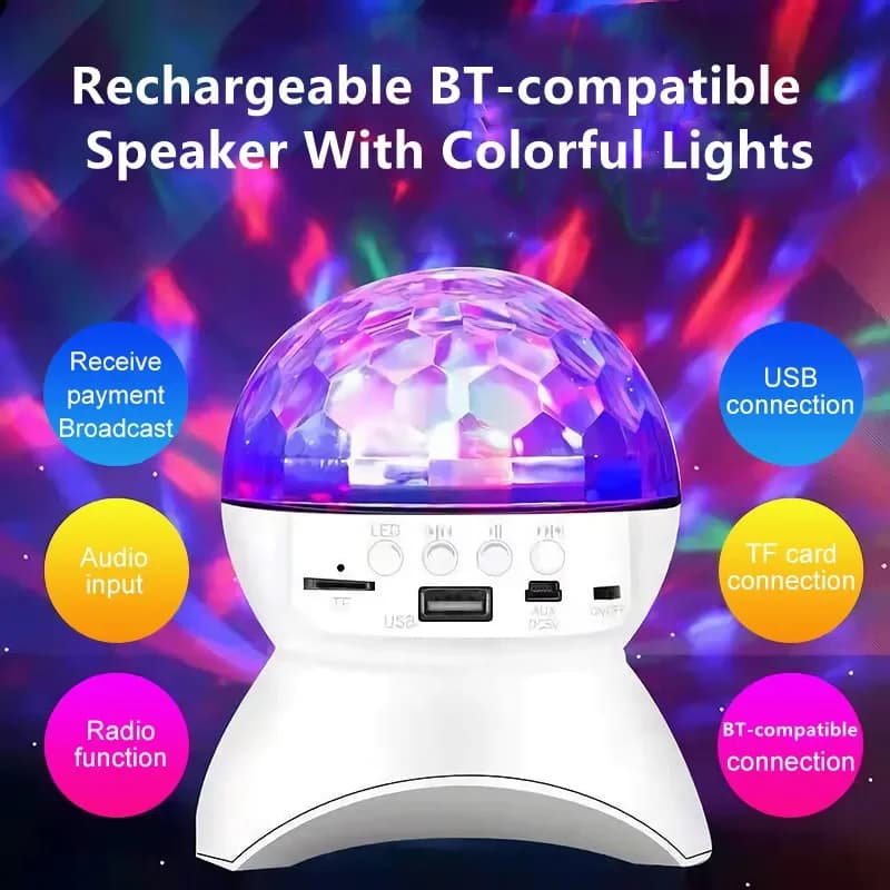 Altoparlante musicale wireless Luci da palco a sfera da discoteca a LED Carica USB Proiettore compatibile con BT Luci notturne per decorazioni di nozze per feste KTV