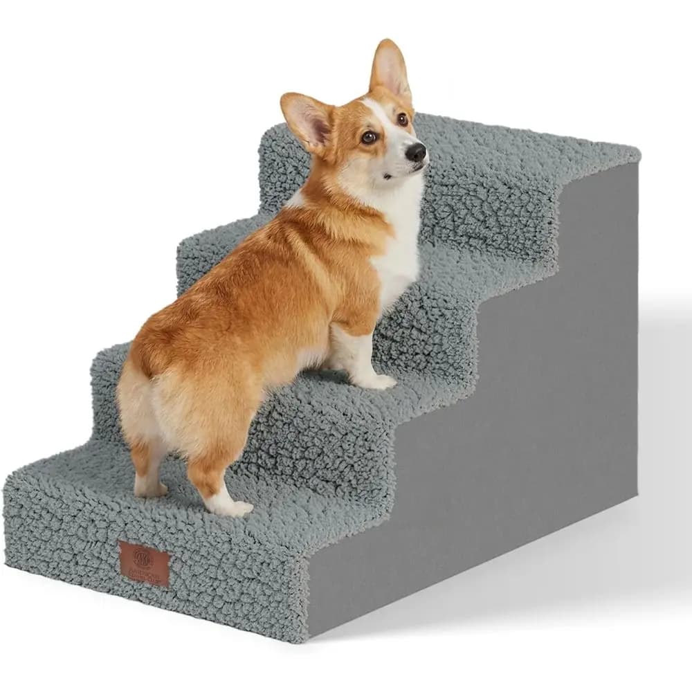 4-Step Pet Stairs or Beds & Couch for Small Dogs & Small Breeds | Long-Back & Senior Dogs | Lightweight, Soft, Non-Slip, Washabl