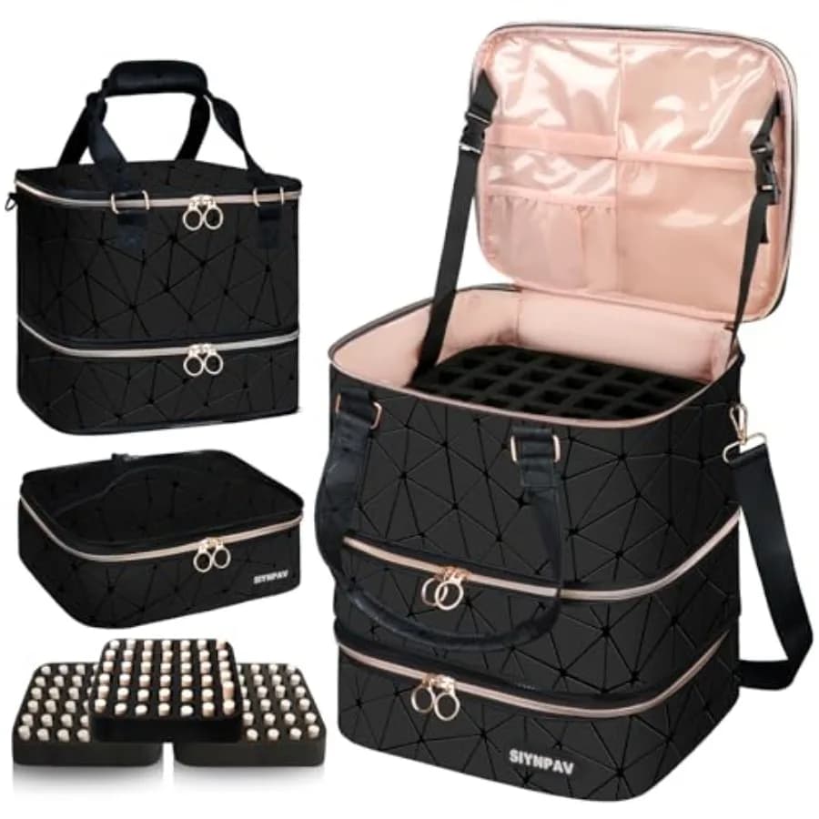 Organizer bag for enamels with capacity of 126 15ml/0.5fl.oz bottles and Nail Lamp, 3 Sheets, Stackable Case for PU Leather Nail Kit