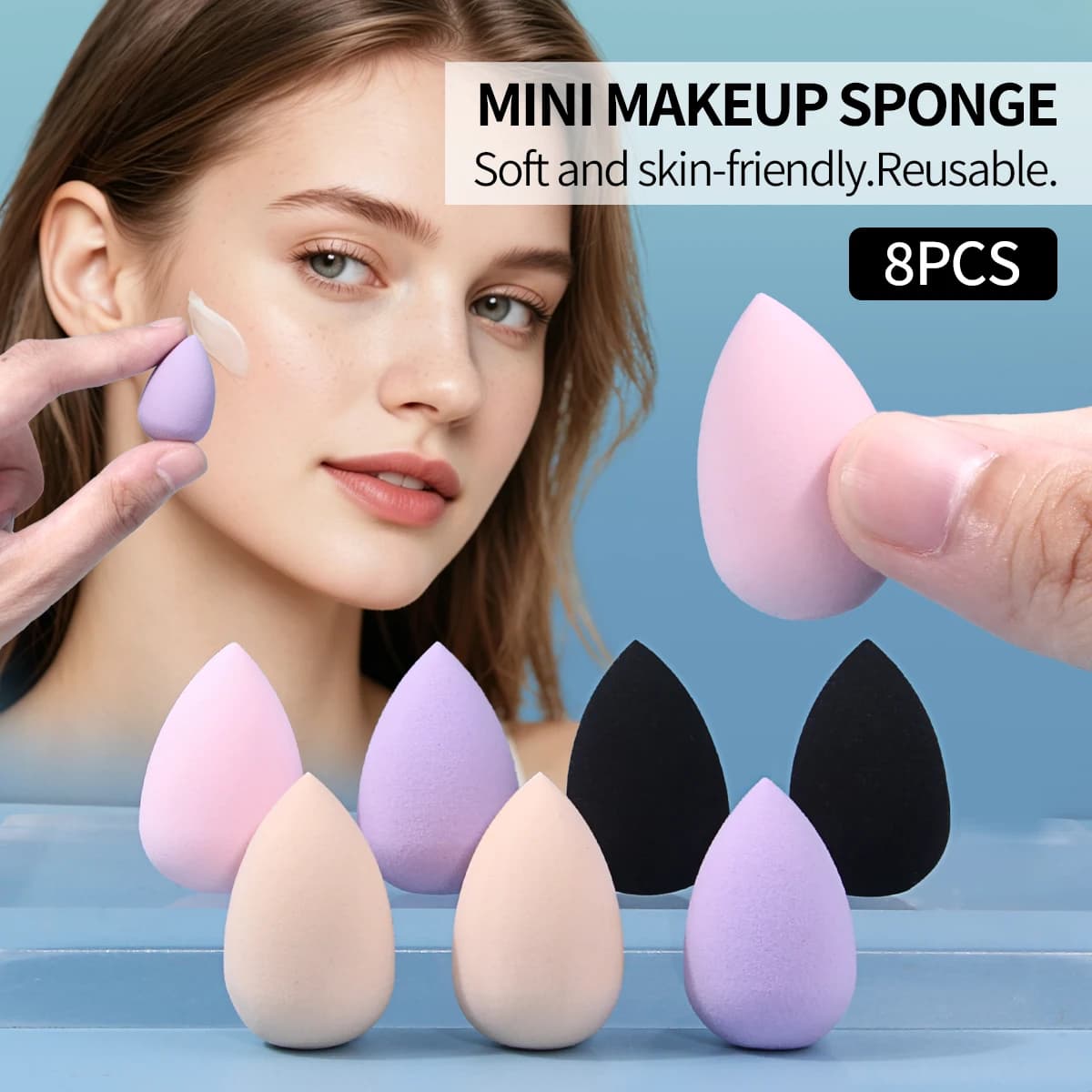 Mini 8PCS Teardrop Beauty Sponge Set Multi Color Small Makeup puff Soft Reusable Sponge For Concealer Under Eyes Detail Foundat