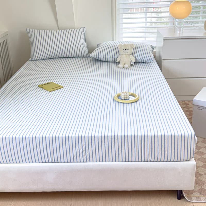 100% cotone prodotto singolo cappello da letto tinto in filo lavato la serie aderente a righe 360 con coprimaterasso elastico 200x220 biancheria da letto