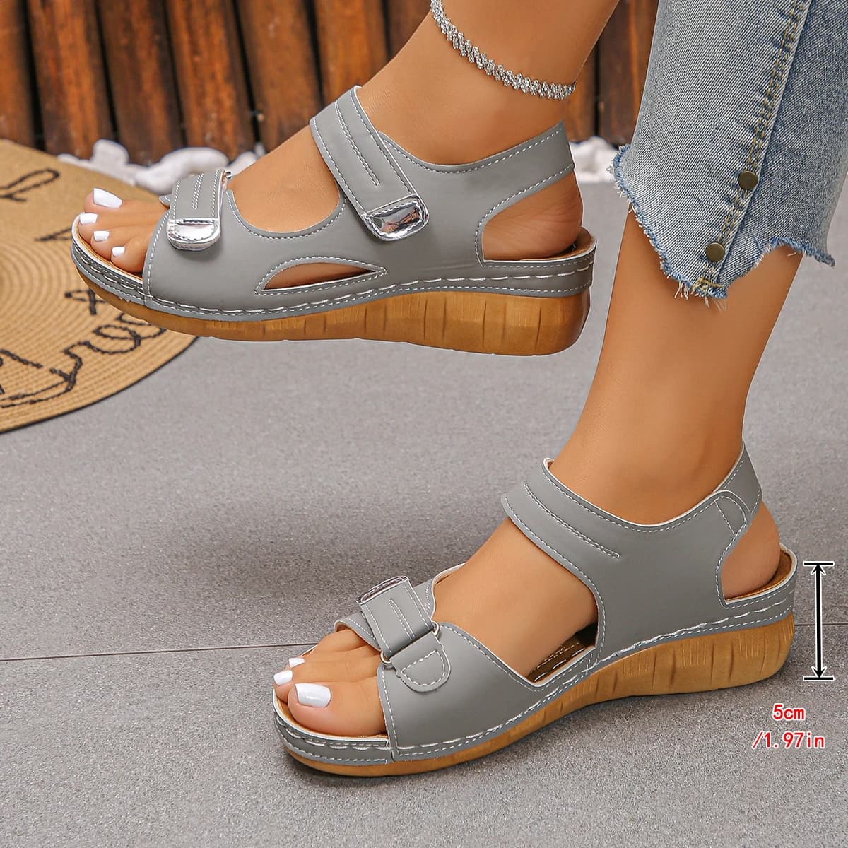 Lightweight Platform Wedge Sandals with Hook & Loop Closure,Ideal for Daily Outings, Vacation and Casual Activities