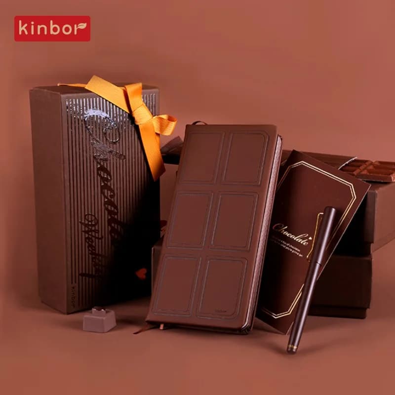 Kinbor Chocolate Week Plan Set di quaderni con punta EF Penna stilografica Scrittura liscia Cancelleria creativa Blocco note portatile Regalo di compleanno