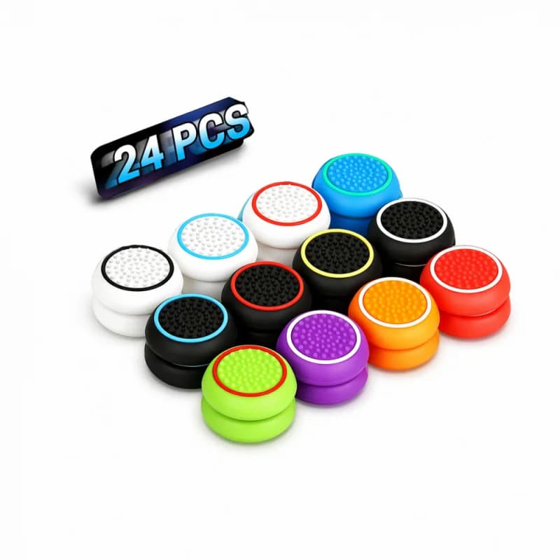 24 PCS Premium Silicone Thumb Grips for PS4/PS5/Xbox Controller, Rainbow Non-Slip Joystick Caps & Thumbstick Grips