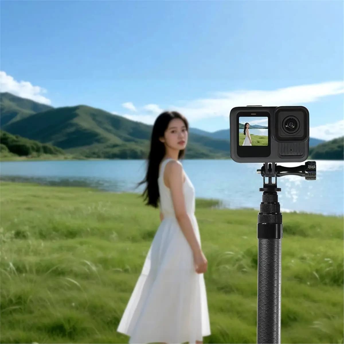 Per Insta360X5 Bastone di prolunga per selfie per fotocamera Bastone per selfie a tre schede per esterni Accessori per action camera 1,5 M