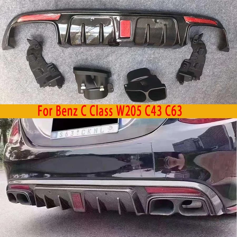 For Mercedes Benz C Class W205 C43 C63 Carbon Fiber Back lip Car Rear Bumper Diffuser Rear Splitters Spoiler Car Accessories