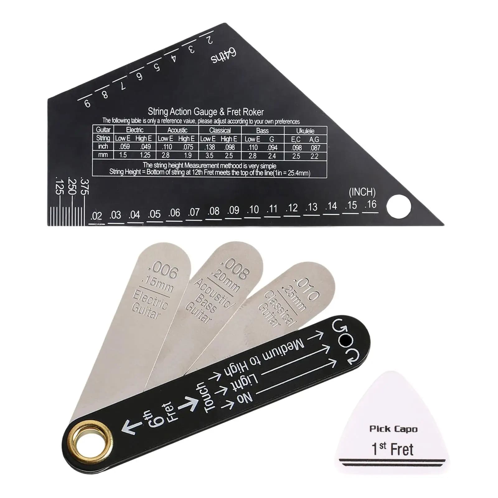 Calibro di azione della corda della chitarra Truss Rod Calibri Pick Capo Combo Strumento per chitarra Calibro Kit di strumenti di misurazione Accessori di riparazione
