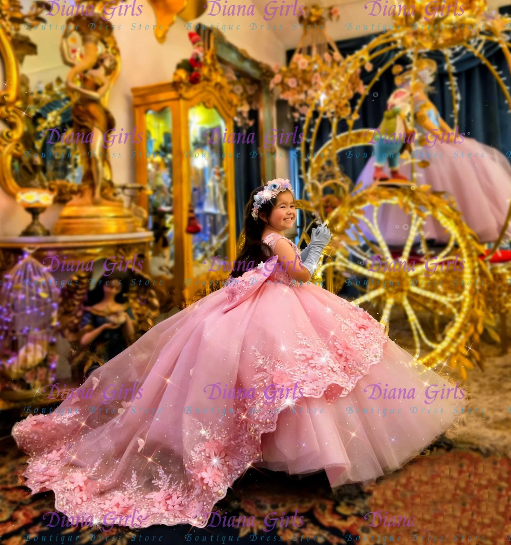 Splendido Abito da Damigella in Tulle Soffice con Applicazioni Raffinate per Piccole Principesse, Ideale per Matrimoni, Feste di Compleanno e Balli