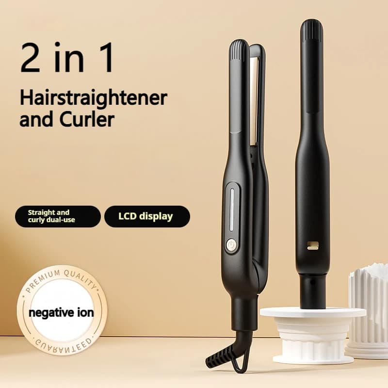 Men's Hair Plate Iron Double-Use Hair Clips - 13mm Strait Panel Negative Ion LCD Display Fast Heating Travel Styling Tool