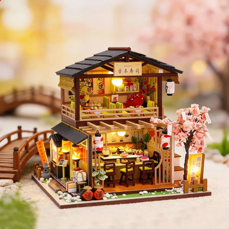 Kit Fai-da-Te per Casa delle Bambole in Miniatura in Legno, Puzzle 3D, Giocattoli da Costruire, Casa delle Bambole con Mobili e Luci, Regalo per Amici