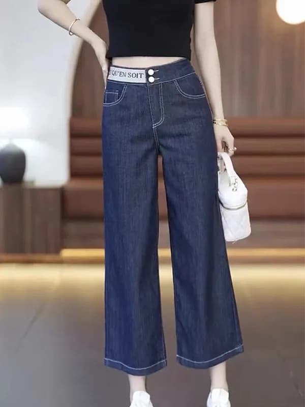 Fashionable Ladies Straight Leg Jeans High Waist Zipper Closure Soft Denim Heat Resistant Spring Collection Casual Pants