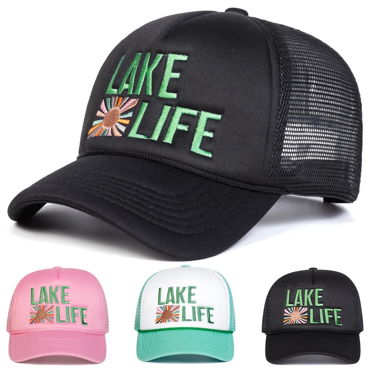 Cappellini da Baseball Unisex con Ricamo 'LAKE LIFE', Regolabili per Primavera ed Estate, Cappelli Casual da Esterno, Protezione Solare, Cappello Sportivo