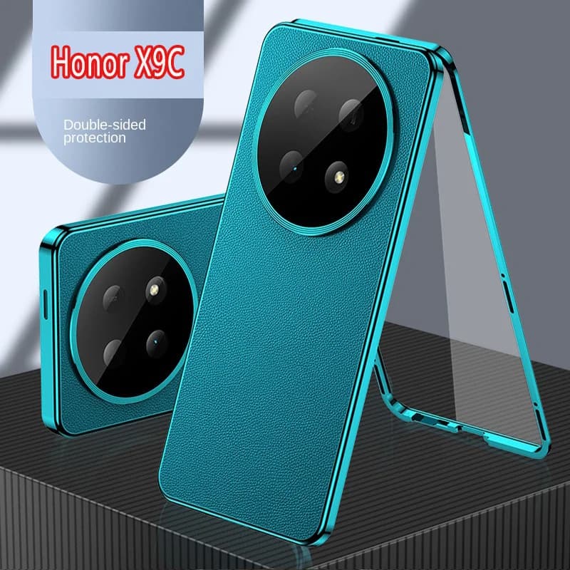 Magnetic case with metal bumper for Honor X9C HonorX9C Glass front glass with PU leather back cover for Honor X9C HonorX9C
