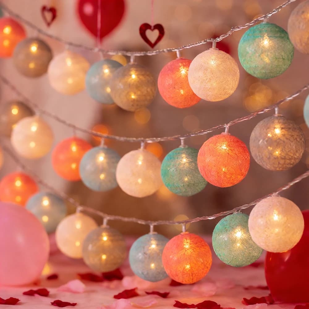 Ghirlanda di Luci in Cotone da 1,5/3M per San Valentino, Decorazioni per Feste, Camerette, Letti, Matrimoni, Luci Fatate per Esterni