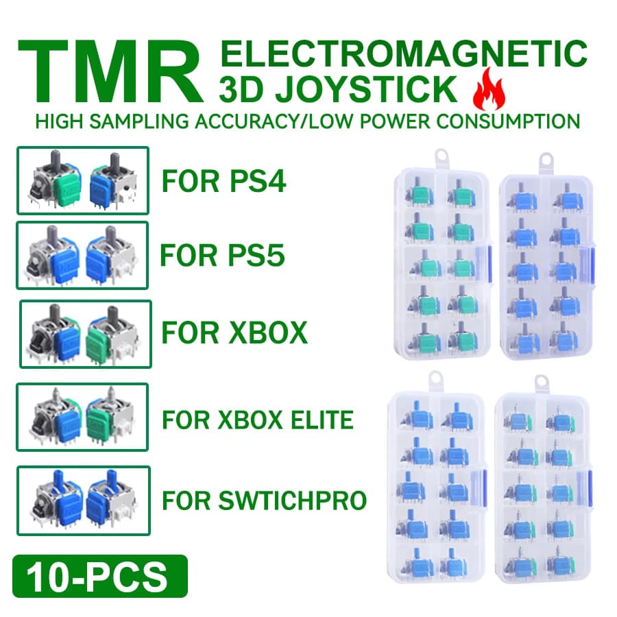 Confezione da 10 joystick analogici 3D TMR elettromagnetici ad effetto Hall, controller Dual Sense per PS5/PS4/SWITCH PRO/Xbox Series X/Xbox Series S/XBOX Elite