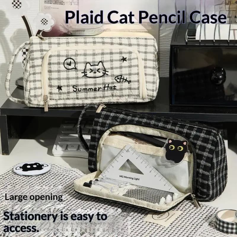 【Cute Cartoon Cat Embroidery Pencil Case Large Capacity Student Stationery Storage Bag Pencil Bag Back To School Supplies】