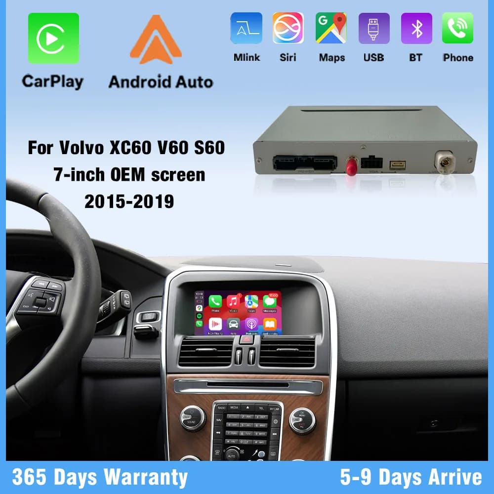 Wireless Apple CarPlay for Volvo XC60 V60 S60 2011-2019 Support Android Auto Navigation Mirror Link Reverse Camera DSP Plug&Play
