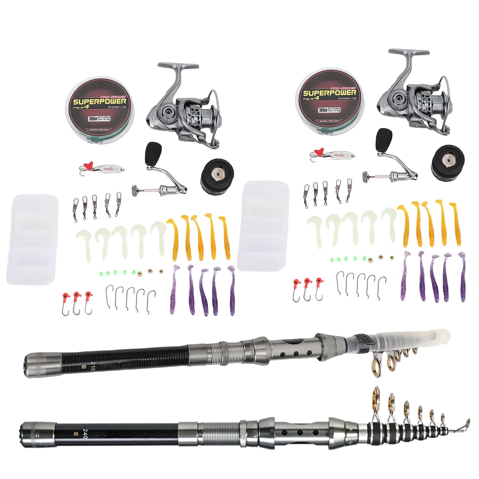 Canna da pesca combinata con canna da pesca telescopica da 2,1 M 2,4 M con mulinello da pesca 10 + 1 BB 5.5:1