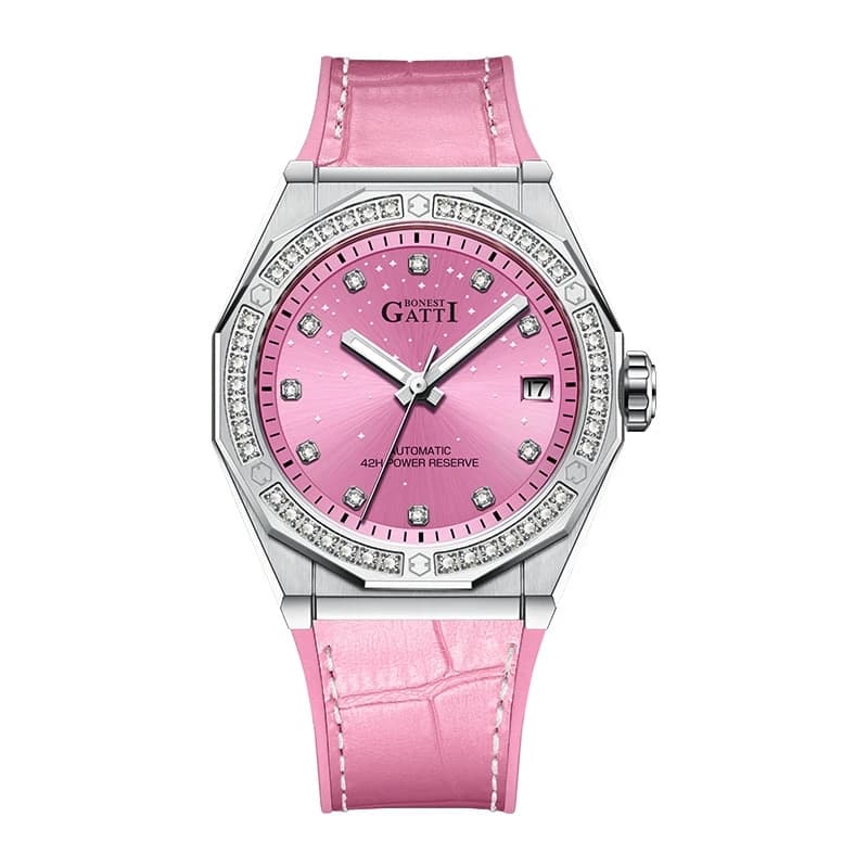 BONEST GATTI Orologio automatico da donna Orologi da donna di lusso Orologio da polso meccanico Cinturino in pelle zaffiro Lunetta in cristallo austriaco