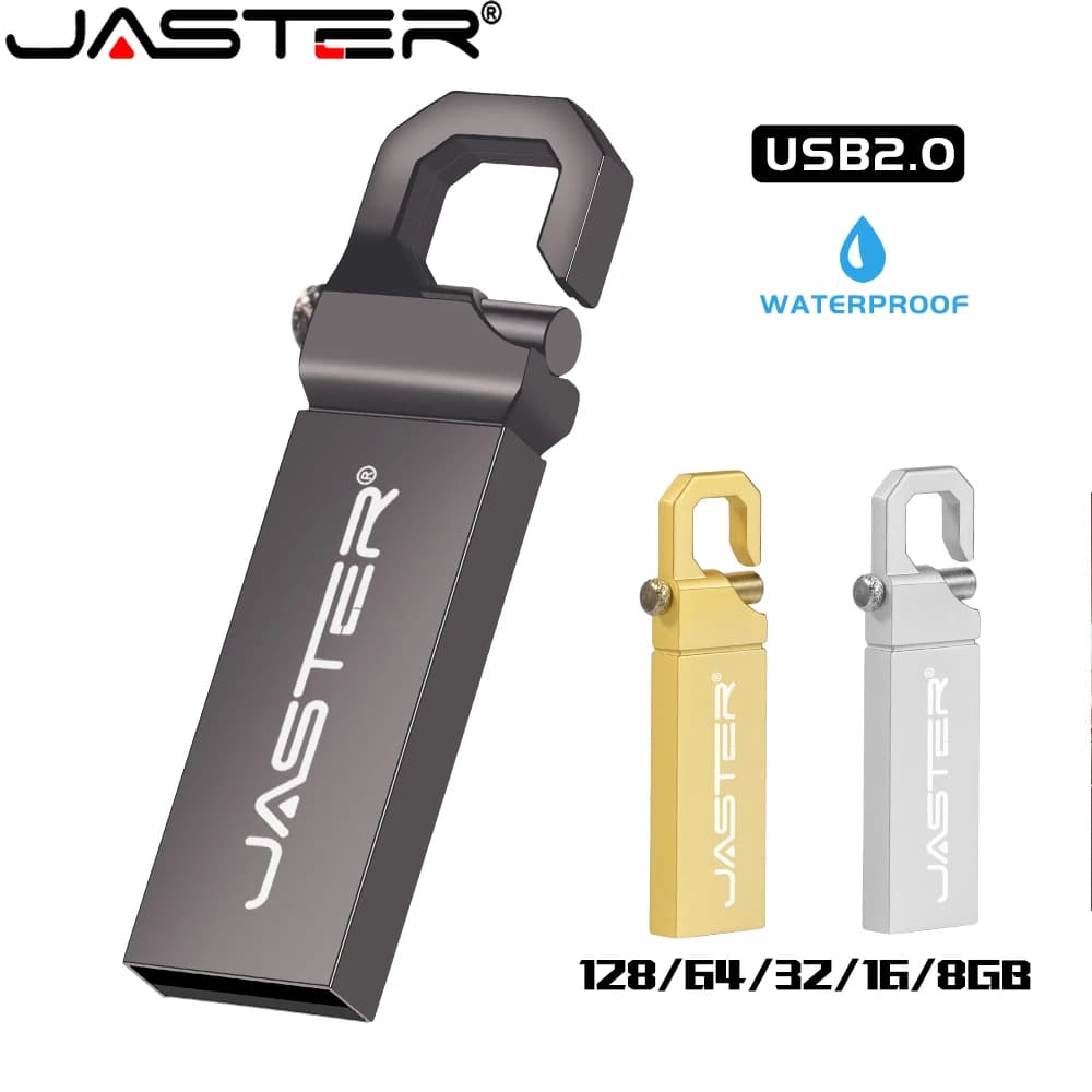 Chiavetta USB 2.0 JASTER da 64GB con moschettone in metallo, memory stick da 32GB, 16GB, 8GB, con logo personalizzato gratuito, regalo aziendale, penna USB nera.