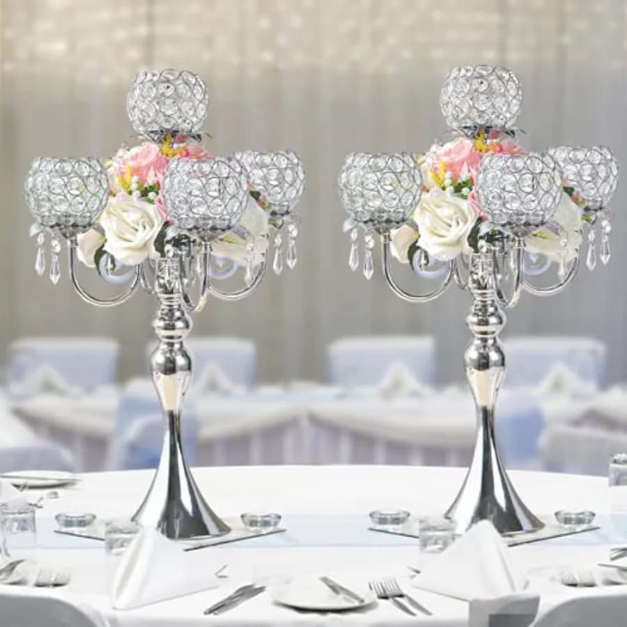 Elegante Portacandele a 5 Bracci con Catena Pendente e Altezza di 1,3 cm, Centrotavola per Matrimoni ed Eventi Festivi