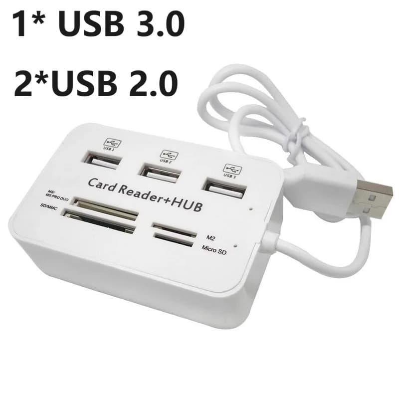 Hub USB 3.0 7 in 1 con 3 porte USB e 4 porte espander, lettore di schede di memoria SD TF MS, M2 MMC, adattatore per chiavette USB, PC, laptop, mouse, tastiera
