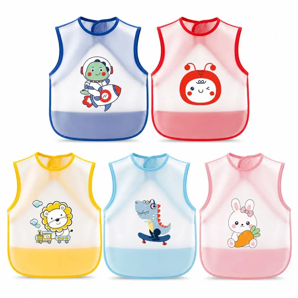 New TPU Apron Dirt Proof Waterproof Smock Bib Cartoon Print Sleeveless Sleeveless Scarf for Girls and Boys