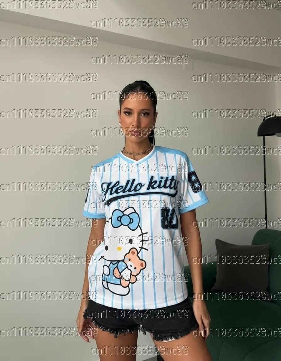 Sanrio Brand Jersey Hello Kitty Theme American Street Summer T-Shirt Extra Large Adult Top New Maternity Style 2026