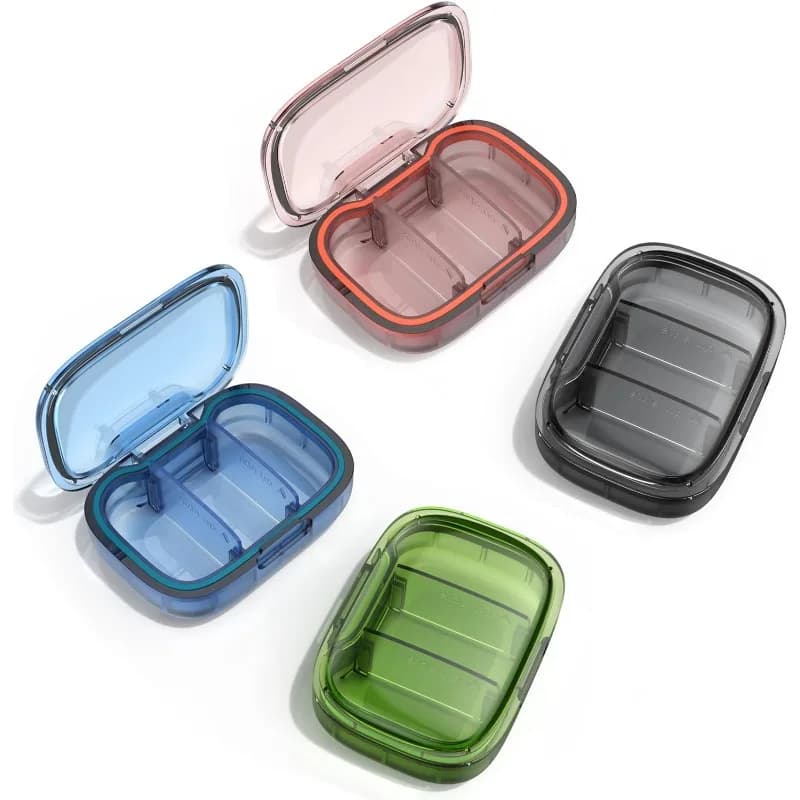 2 Pack Moisture Proof 3 Compartment Pill Box, Portable Travel Vitamin Supplement Storage